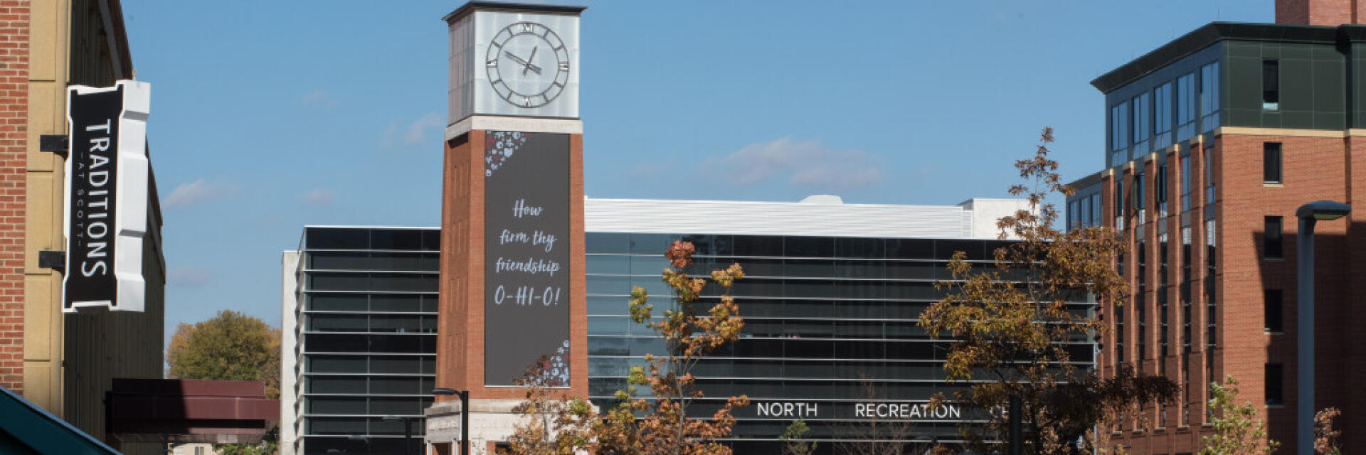 View of North Campus with the Traditions at Scott, the Davis Tower and the North Rec Center