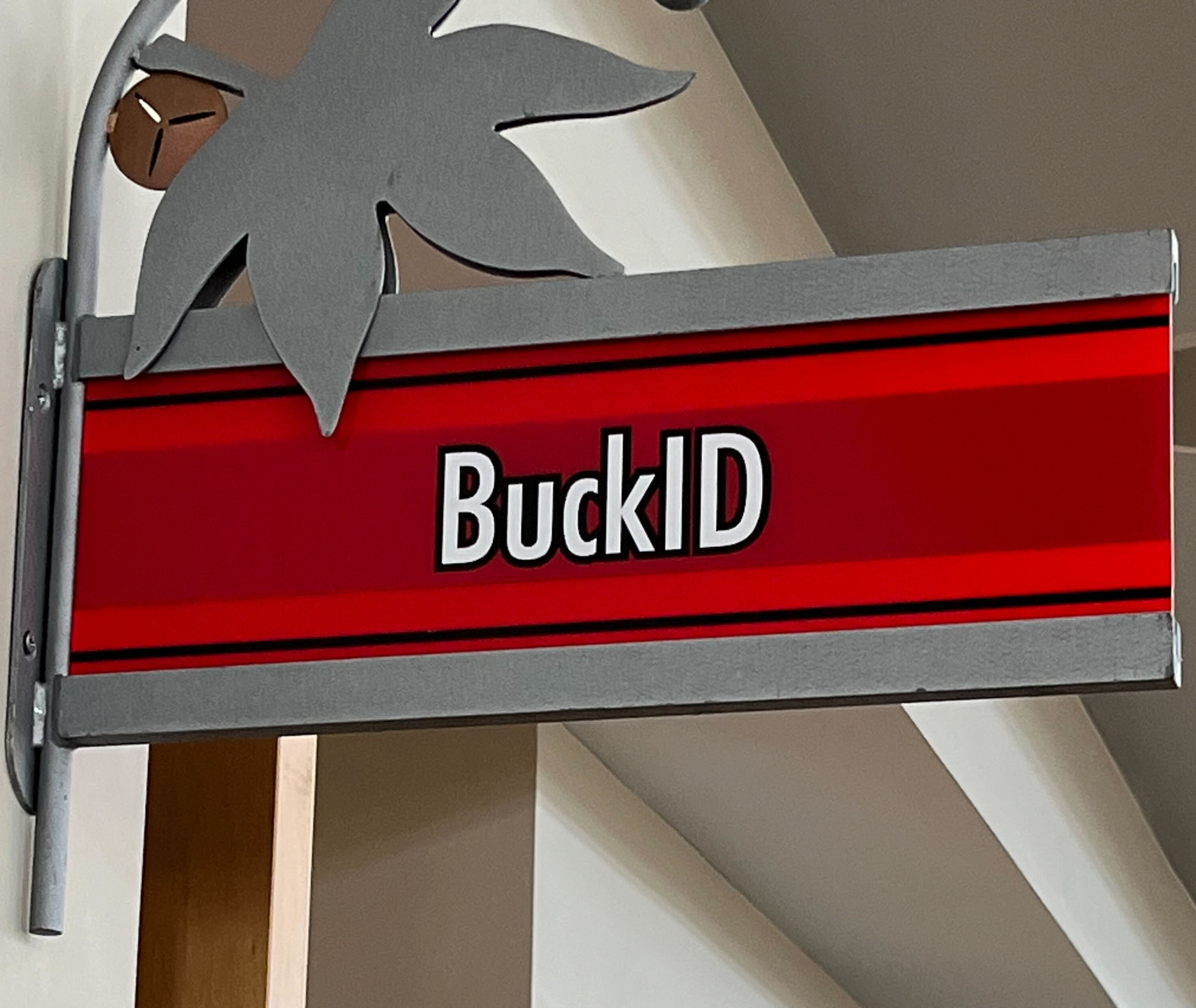 Sign outside the BuckID Office, located on the third floor of the Ohio Union